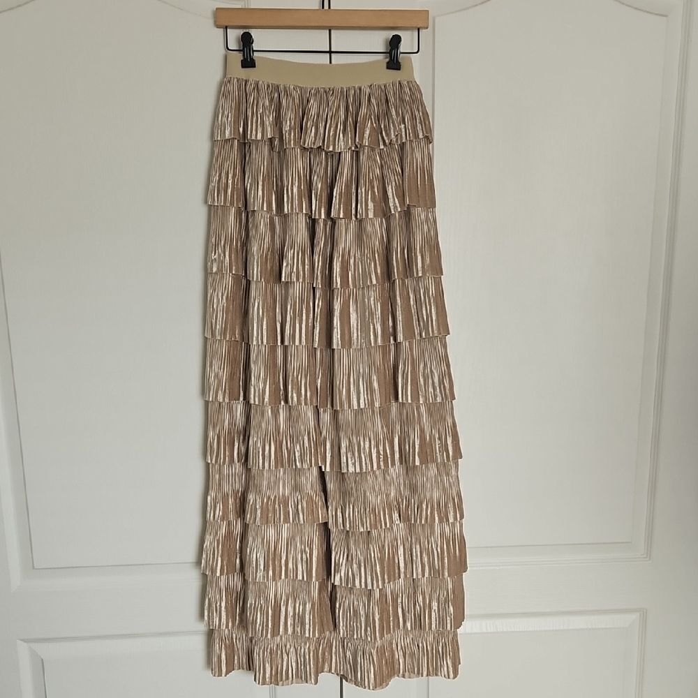 Casual Tan Tiered Maxi Skirt